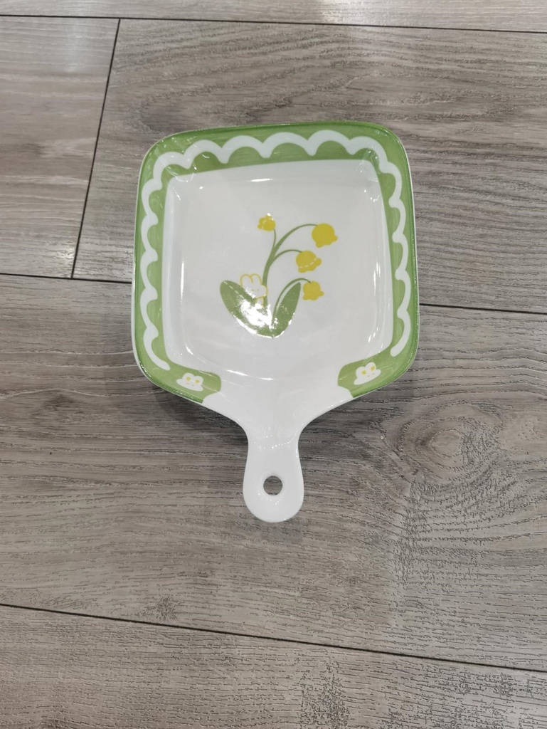 GREEN LILY OF THE VALLEY BAKING DISH W/HANDLE 6/PK 36/CS