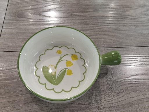 GREEN LILY OF THE VALLEY BOWL W/HANDLE 5/PK 30/ CS